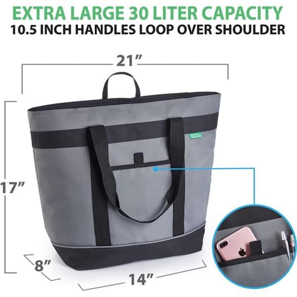 Jumbo Insulated Cooler Bag (Gray) with HD Thermal Insulation-Premium,Collapsible - Picture 3 of 6